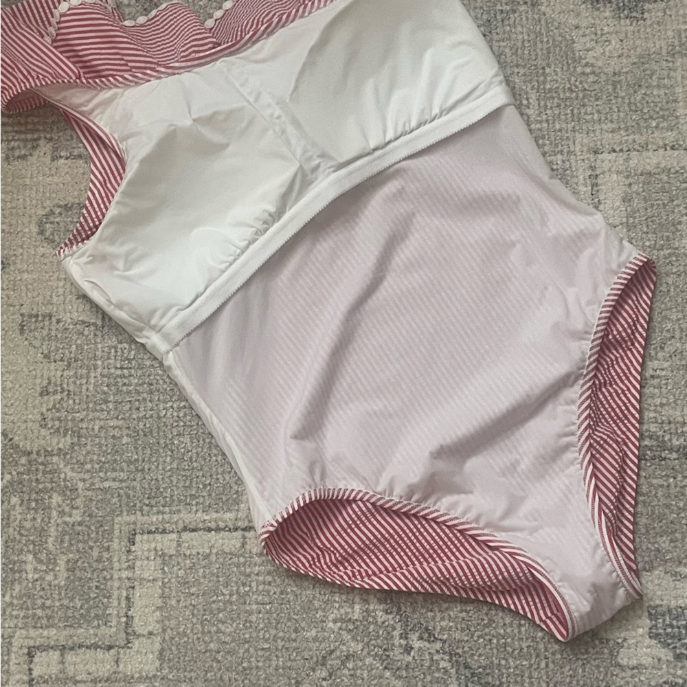 J. CREW Swimsuit One-shoulder Ruffle One-Piece in Seersucker Size 14 - Picture 12 of 14